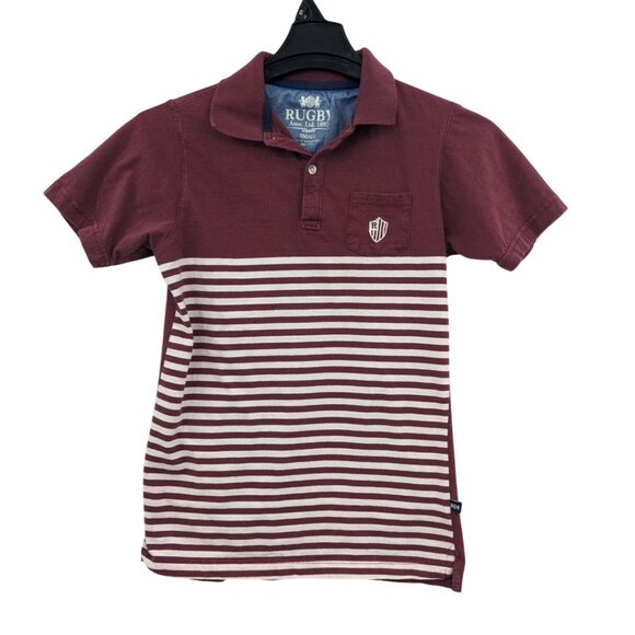 Striped Rugby Polo Shirt Men Size S Crest Patch Preppy Academia Sporty Varsity - Picture 1 of 8